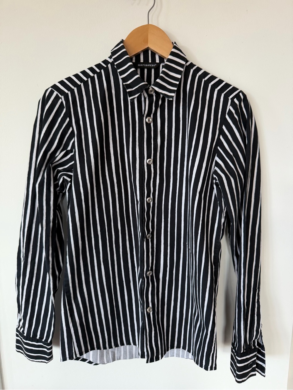 Marimekko Black and White Vertical-Stripe Button-Down Shirt